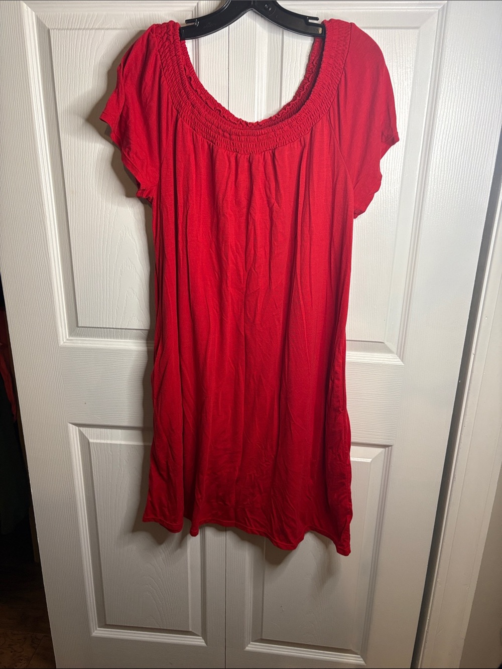 Faded Glory Red Midi Dress with Smocked Scoop Neck